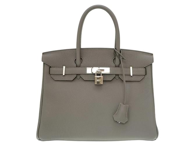 Hermès Bolso Hermes Birkin 30 Togo en Etain Gris Cuero  ref.1485782