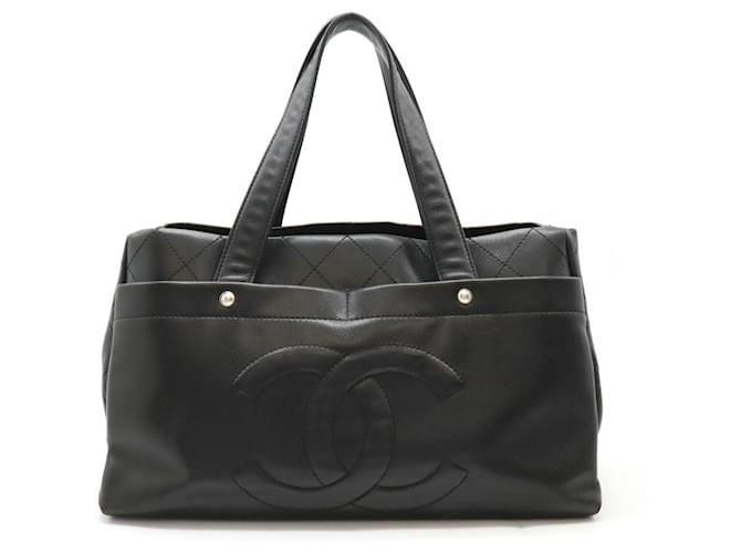 Chanel Matelassé Coco Mark Tote Bag Schwarz Leder  ref.1485802