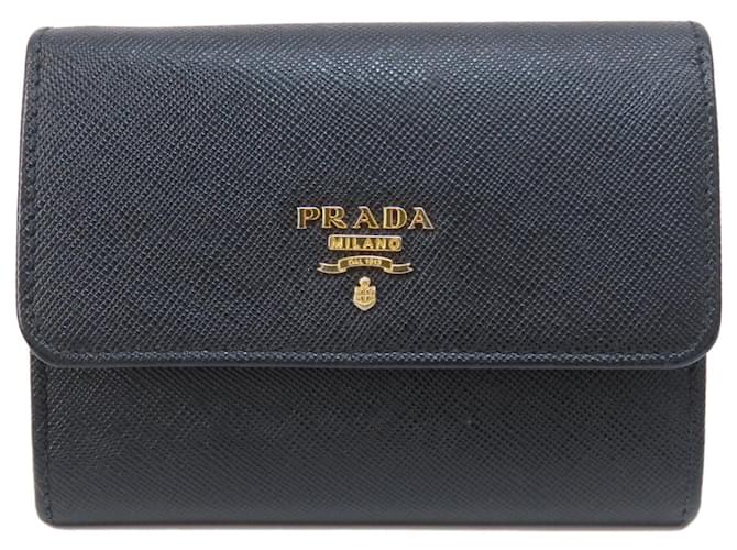 Prada Saffiano Metallkartenetui Schwarz Leder  ref.1485831