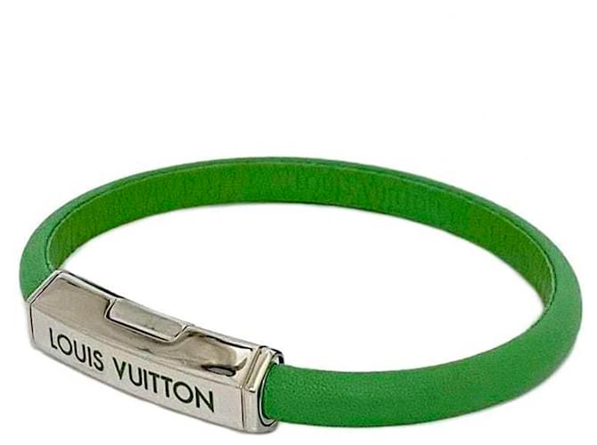 Bracelet Clip It Louis Vuitton Cuir Métal Argenté Vert  ref.1485984