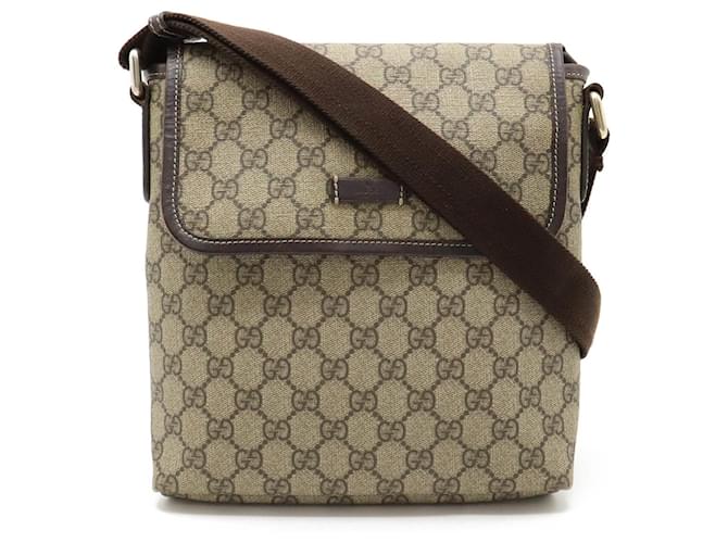 Gucci GG Supreme Plus Shoulder Bag Pochette Beige Dark brown Leather Plastic  ref.1486038