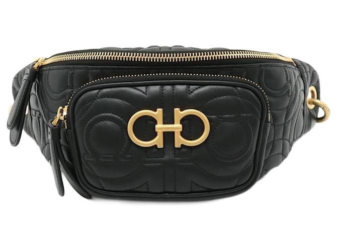 Bolsa de Cintura Gancini Salvatore Ferragamo Preto Couro  ref.1486058