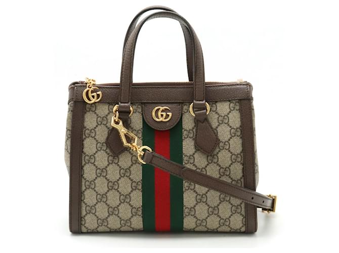 Bolsa tote GG Ophidia pequena da GUCCI Marrom Bege Couro Plástico  ref.1486059