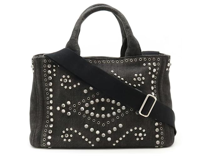 Prada Canapa Tote Handbag Black Denim  ref.1486066