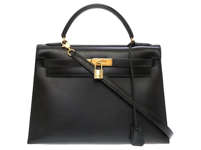 Hermès Sac à main Hermes Kelly 32 Veau façon poulain Noir  ref.1486076