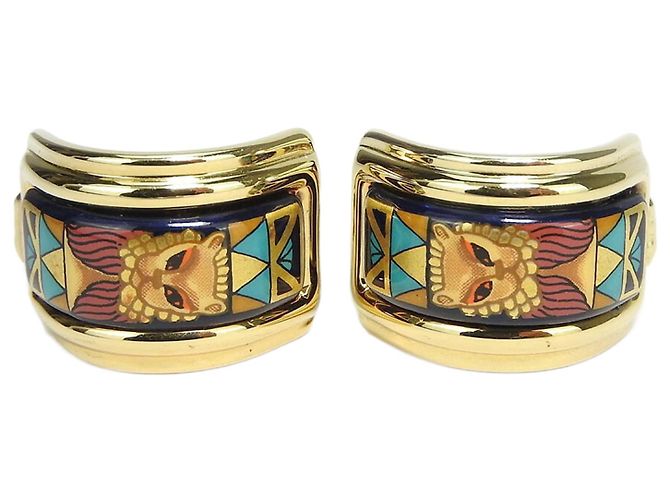 Hermès Boucles d'oreilles clip multi-couleurs Hermes Bleu Multicolore Doré