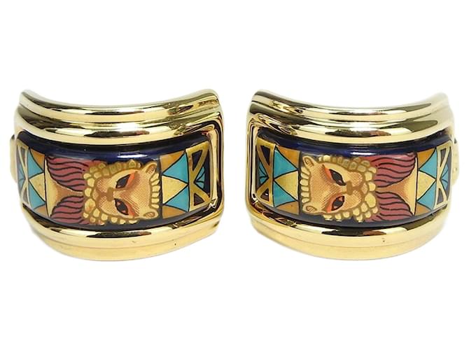 Hermès Hermes Multi-Color Clip Earrings Blue Multiple colors Golden Metal Enamel  ref.1486193