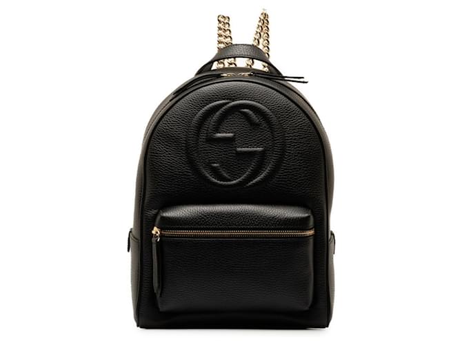 Mochila Gucci Interlocking G Soho Chain Preto Couro  ref.1486238