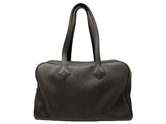 Hermès Bolsa Boston Hermes Victoria 35 em Taurillon Clemence Marrom Prata Couro  ref.1486259