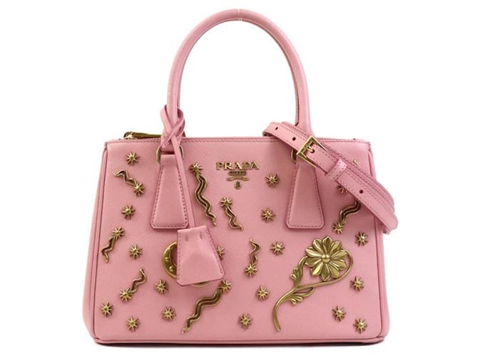 Prada Leather Handbag and Shoulder Bag Pink Golden Metal  ref.1486284