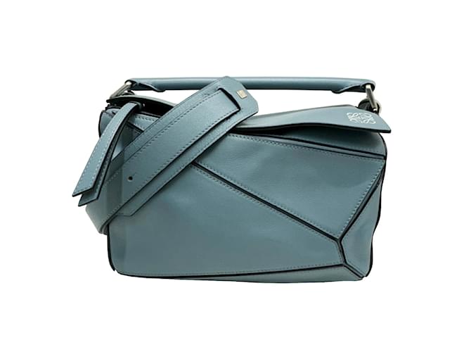 Bolsa Loewe Puzzle Pequena Azul Couro  ref.1486572