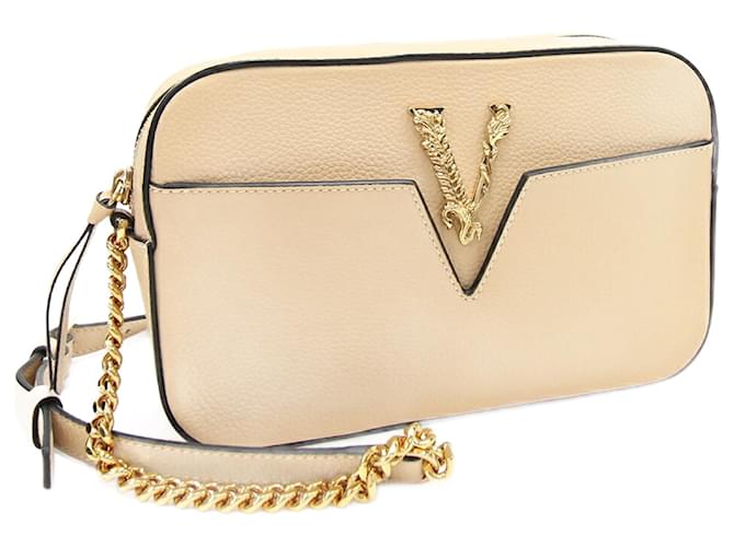 Bolsa de ombro em couro bege Virtus da Versace  ref.1486587