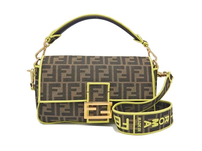 Zucca Fendi Mamma Bucket Shoulder Bag Brown Yellow Cloth  ref.1486612