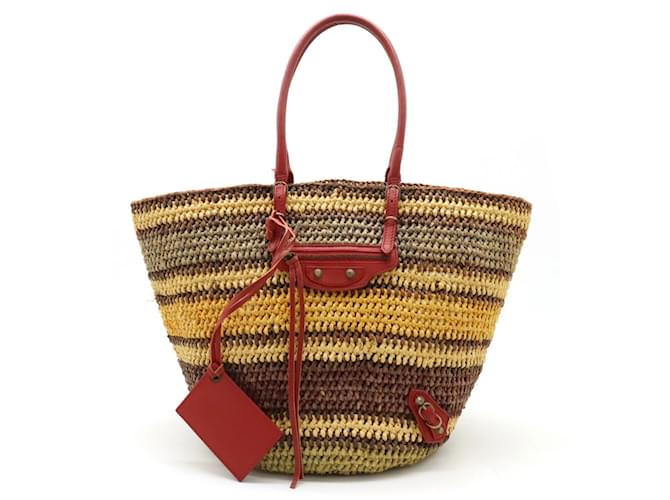 Sac à main en raphia multicolore Balenciaga Cuir Rouge  ref.1486659