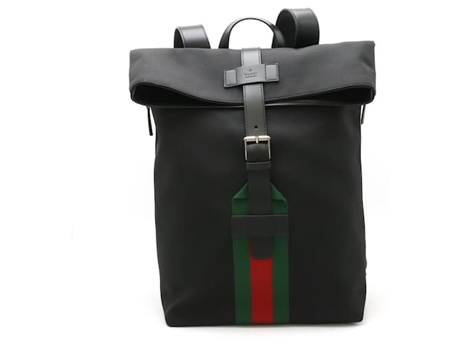 Sac à dos en toile Gucci Sherry Line Cuir Noir Rouge Vert  ref.1486677