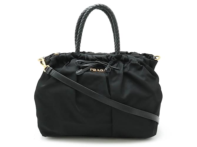 Borsa Prada Tessuto Bow Gathered Nero Pelle Nylon  ref.1486713