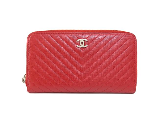 Chanel V-Stitch Coco Mark Long Wallet Red Leather  ref.1486777