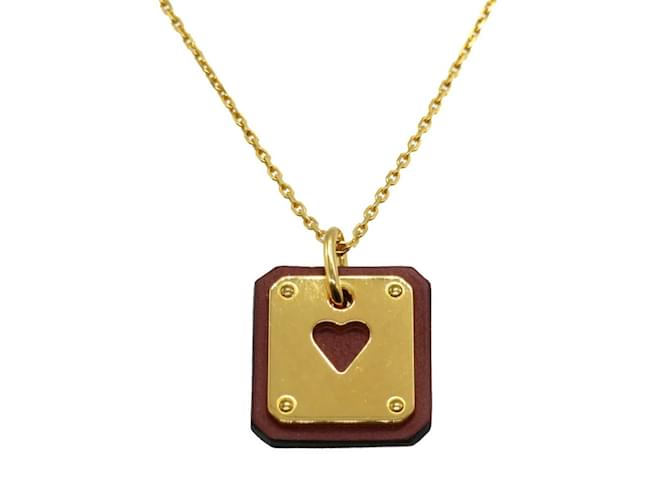Hermès Collier Hermes As de Coeur PM Cœur Swift Cuir Or Z estampé Doré 