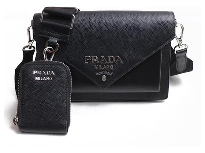 Prada Saffiano-Leder Umschlagtasche Schwarz  ref.1486904