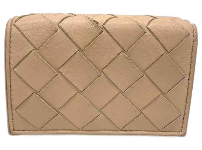 Bottega Veneta Tri-fold Wallet Beige Dark red