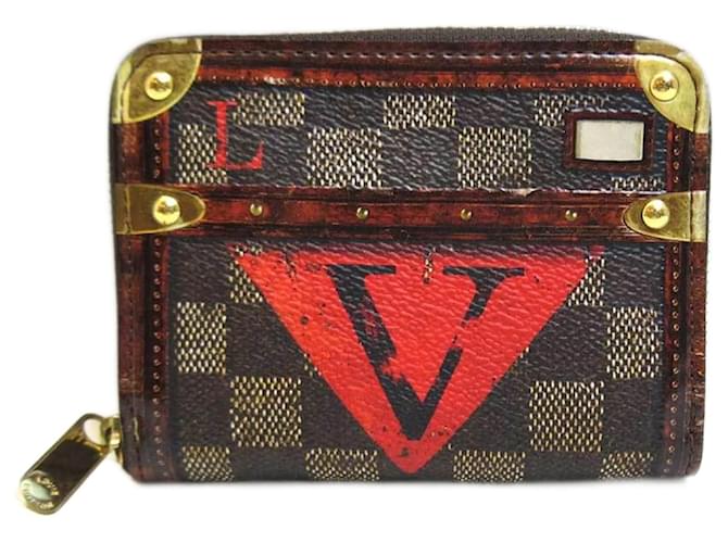 Zippy-Münzbörse von Louis Vuitton Braun Rot Leinwand  ref.1486936