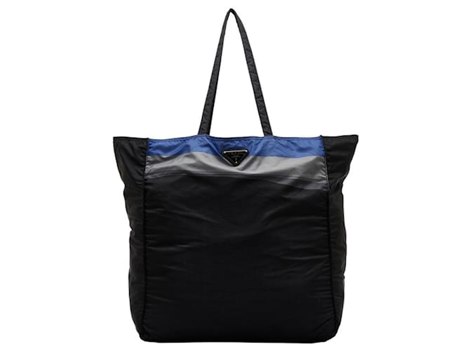 Tote Sac fourre-tout en nylon bleu et gris Prada Marron  ref.1487049