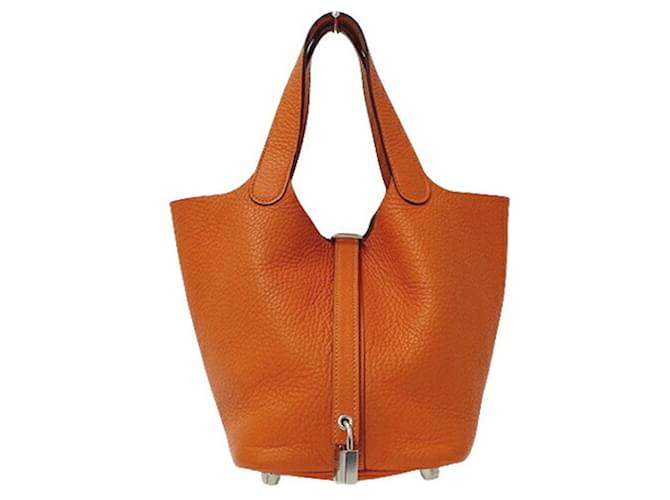 Hermès Sac à main Hermes Picotin Lock PM Cuir Orange  ref.1487080