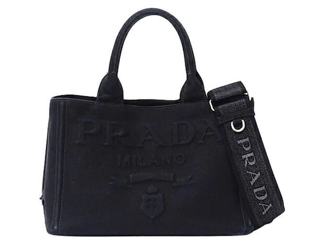 Tote Sac à main en toile noire Prada  ref.1487200