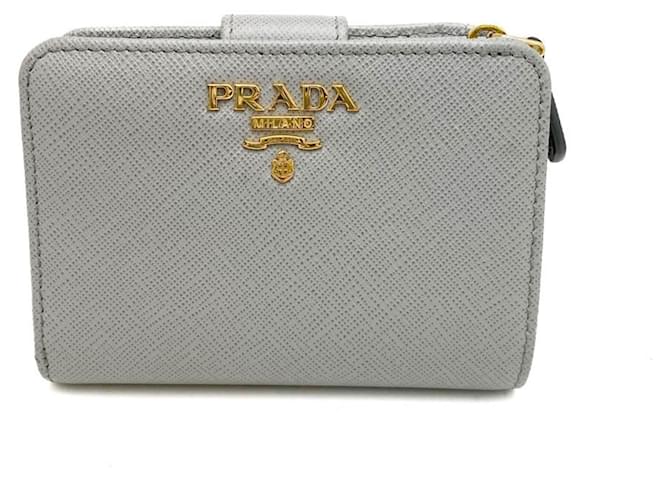 Prada Saffiano Metall Bi-Fold Geldbörse Braun Blau Leder  ref.1487221