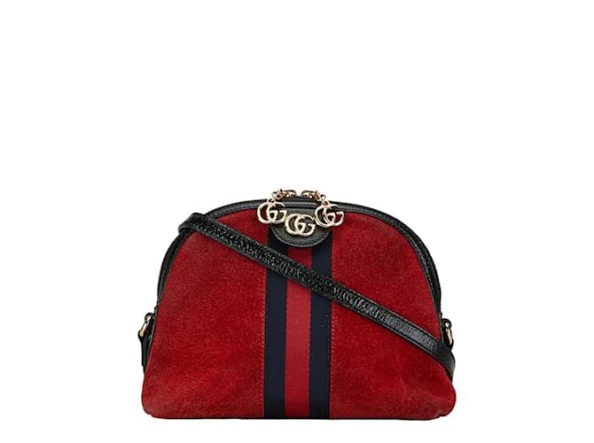 Gucci Ophidia Sherry Line Shoulder Bag Black Red Suede Leather  ref.1487273