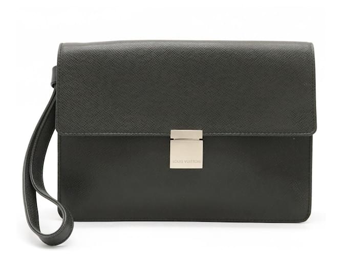 Louis Vuitton Taiga Selenga Clutch Bag Grey Leather  ref.1487279