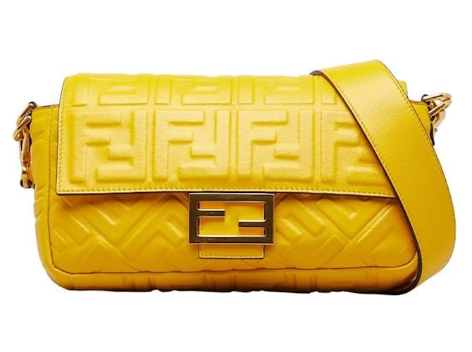 Bolsa Fendi Zucca 8BR600 Amarelo Couro  ref.1487303