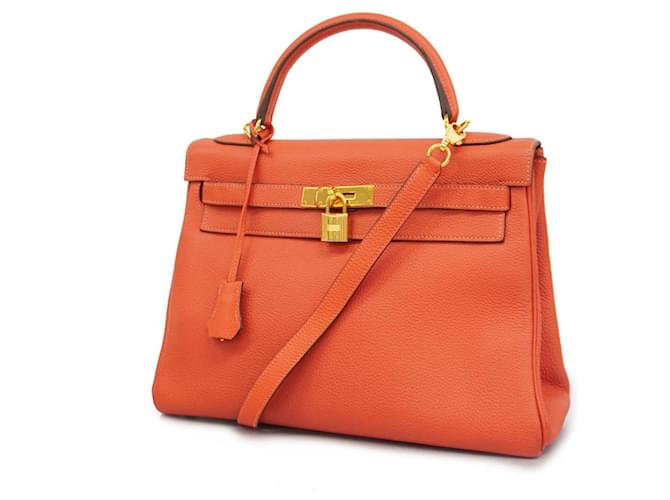 Hermès Bolsa Hermes Kelly 32 em laranja vermelho Couro  ref.1487320