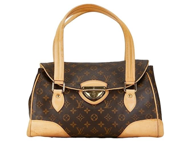 Borsa a mano Beverly GM Monogram Louis Vuitton Marrone Nero Monogramma Pelle verniciata  ref.1487374