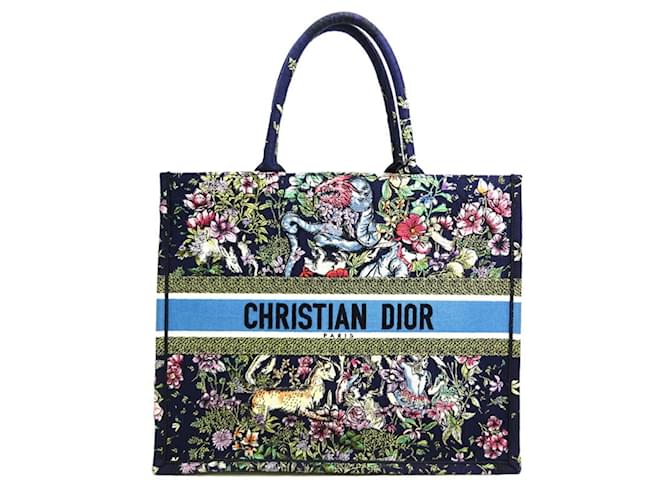 Sac à main Christian Dior Book Tote Large pour femmes Toile Multicolore Bleu Marine  ref.1487430