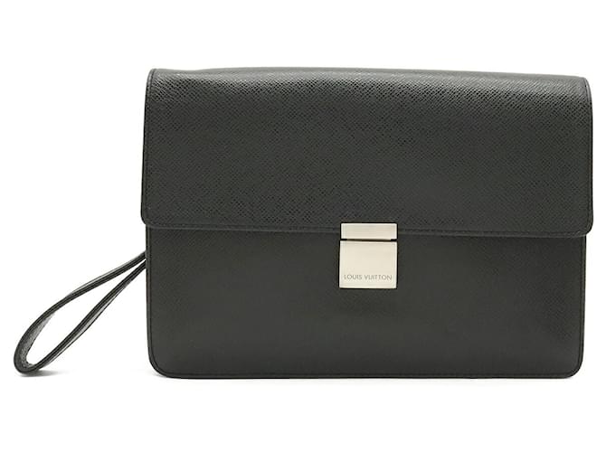 Louis Vuitton Taiga Selenga Clutch Bag Black Grey Leather  ref.1487496