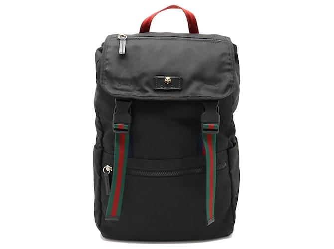 Mochila de Lona Techno Gucci Negro Roja Verde Azul marino Cuero Lienzo  ref.1487537