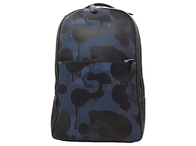 COACH Camouflage Rucksack Backpack Black Blue Leather  ref.1487549