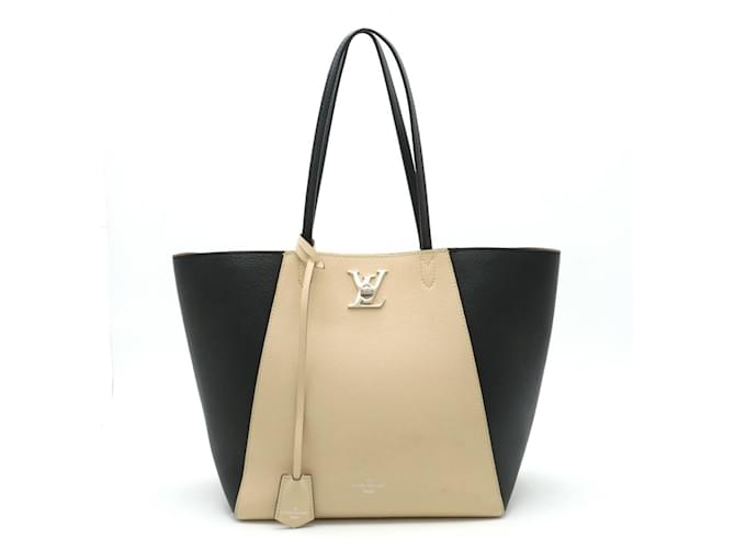 Bolso Tote Lockme de Louis Vuitton Negro Beige Cuero  ref.1487588