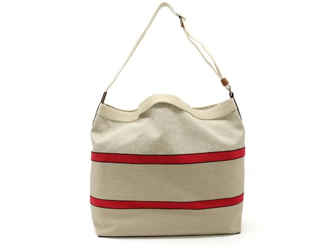 Sac à bandoulière Loewe Cuir Toile Rouge Beige  ref.1487602