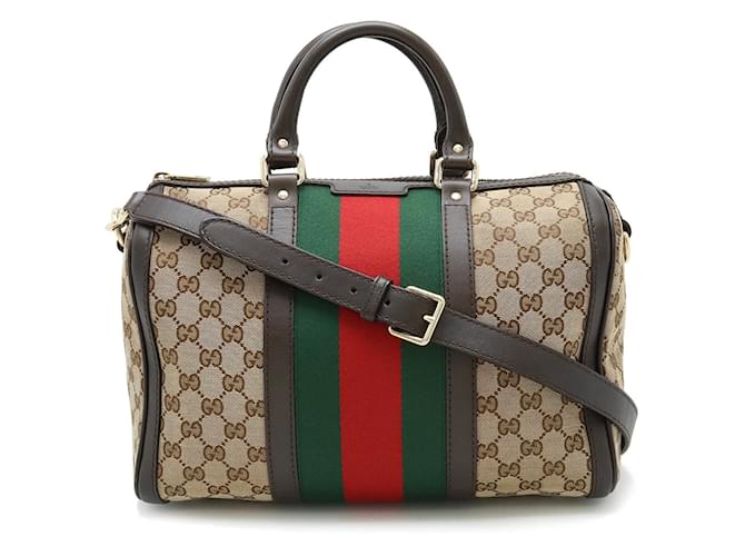 Sac à main Gucci GG Canvas Sherry Line Cuir Toile Rouge Beige Vert Marron foncé  ref.1487610