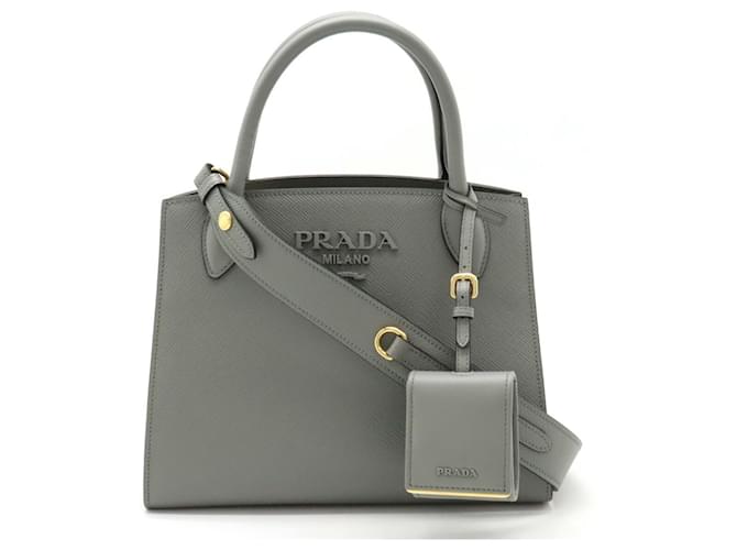 Saffiano Borsa a mano piccola monocromatica Prada Marrone Grigio Pelle  ref.1487611