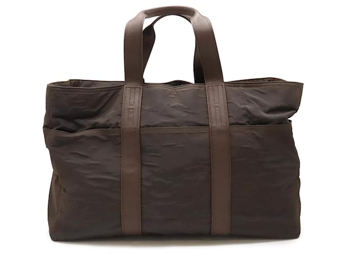 Hermès Borsa Boston GM Acapulco Hermes Marrone scuro Pelle Nylon  ref.1487663