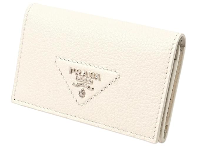 Porte-cartes en cuir Vitello Dino de Prada Blanc  ref.1487695