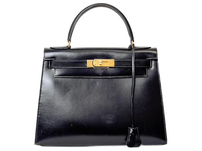 Hermès Sac à main Hermes Kelly 28 Veau façon poulain Noir  ref.1487816