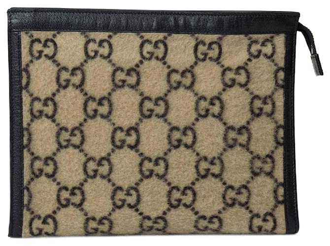 Gucci Wool Clutch Bag Black Beige Leather  ref.1487826