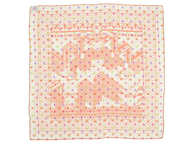 Hermès Hermes Carre 60 Scarf Zigzag Sangle Rainbow Dot Orange Silk Acetate  ref.1487930