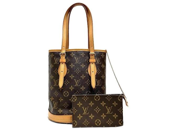 Bolsa Bucket Petit Monograma Louis Vuitton Marrom Plástico  ref.1487944