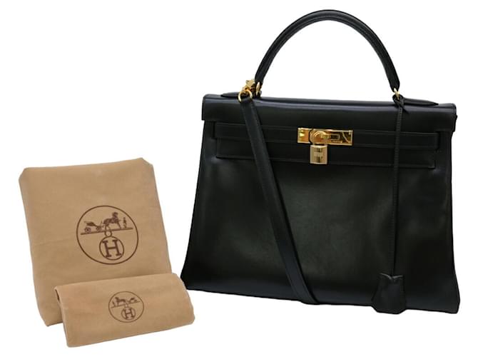 Hermès Sac à main Hermes Kelly 32 en cuir de veau noir box Veau façon poulain  ref.1487961