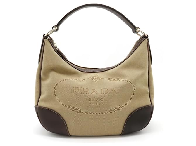 Borsa in jacquard Prada Beige Cachi Marrone scuro Pelle Tela  ref.1488090